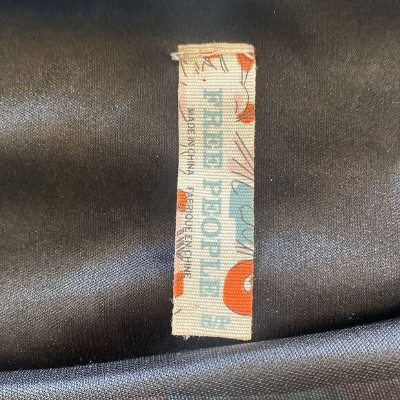 Vtg Free People Mini Dress Womens Small Black Floral Fit Flare Boho Tiered - Picture 5 of 11